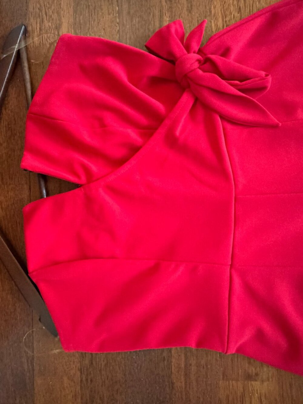 ROW A Red Strapless Jumpsuit XL Sweetheart Neck Bow Detail Wide Leg - Picture 3 of 4
